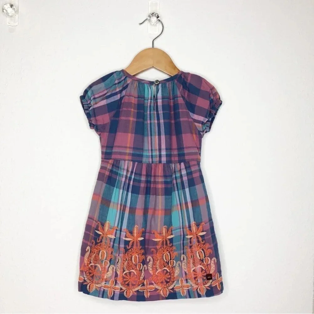 Tea Collection dress Mahamaya French blue plaid embroidered size‎ 2 years